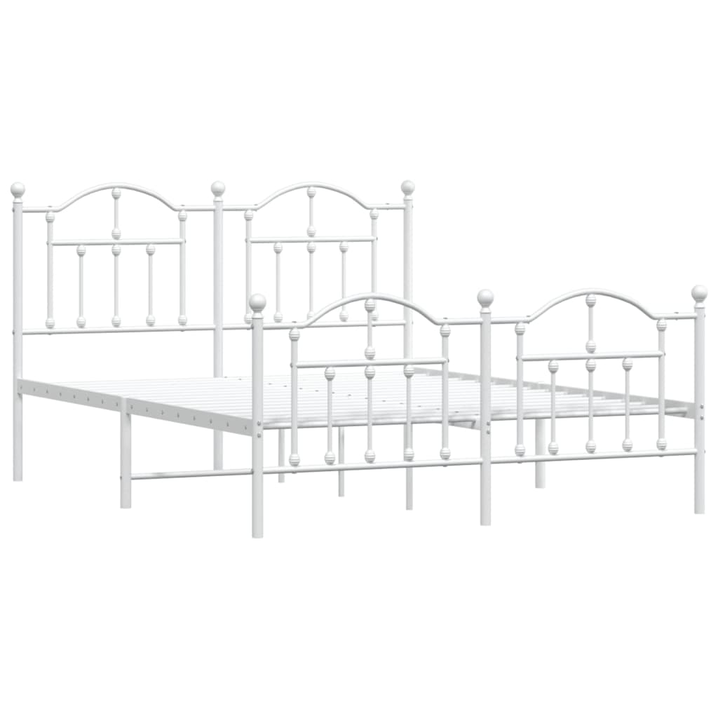 White Metal Bed Frame with Footboard, 140x190cm - No Mattress Included