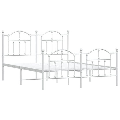 White Metal Bed Frame with Footboard, 140x190cm - No Mattress Included
