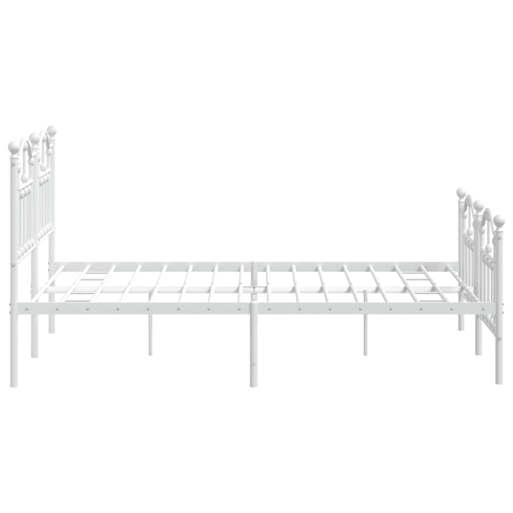 White Metal Bed Frame with Footboard, 140x190cm - No Mattress Included
