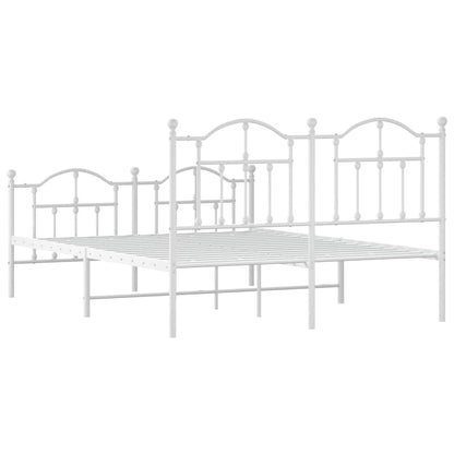 White Metal Bed Frame with Footboard, 140x190cm - No Mattress Included