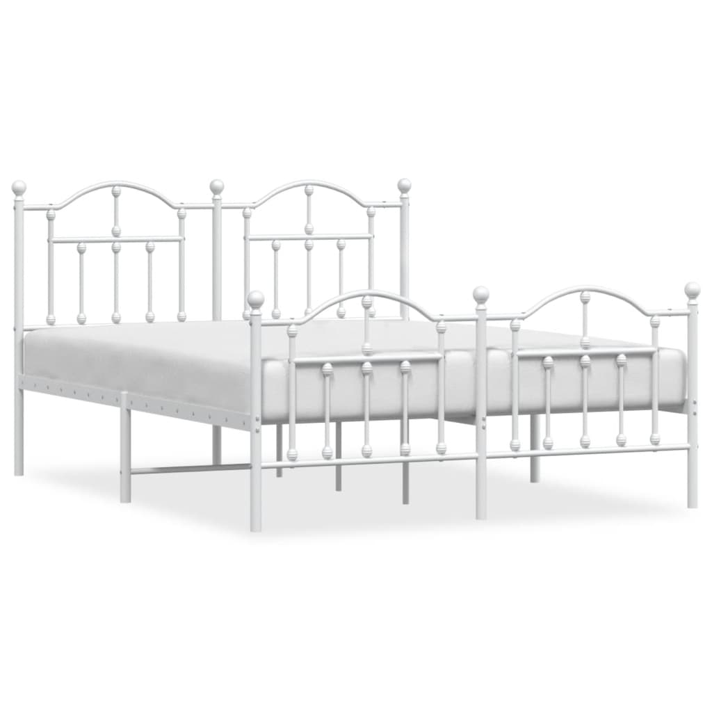 White Metal Bed Frame with Footboard, No Mattress, 140x200cm