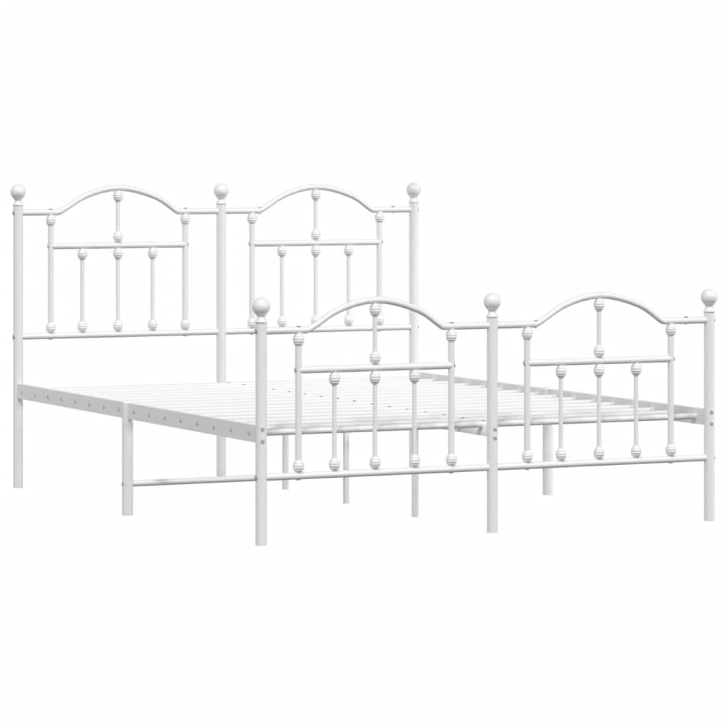White Metal Bed Frame with Footboard, No Mattress, 140x200cm