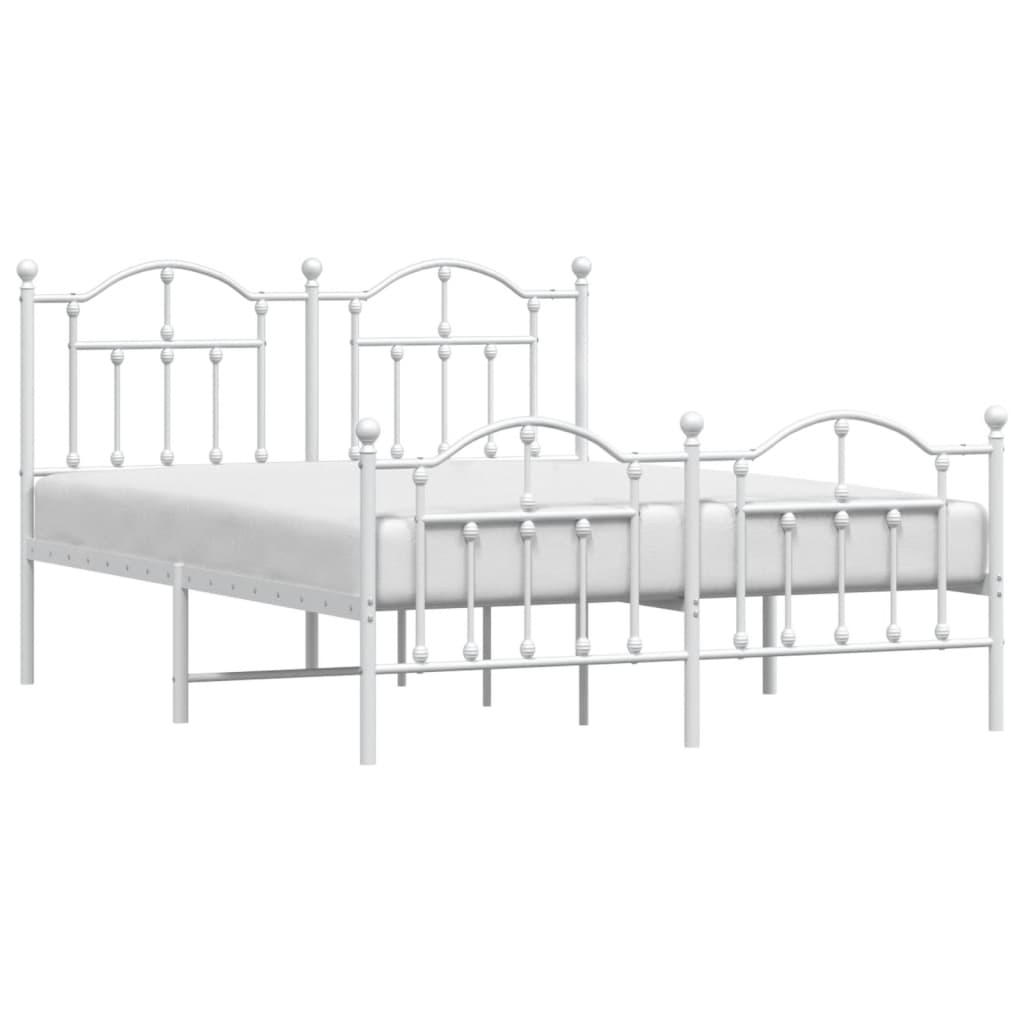 White Metal Bed Frame with Footboard, No Mattress, 140x200cm