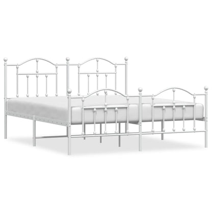 White Metal Bed Frame with Footboard, 180x200cm, Sturdy Design