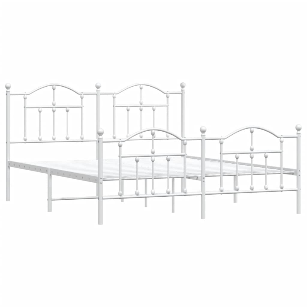 White Metal Bed Frame with Footboard, 180x200cm, Sturdy Design
