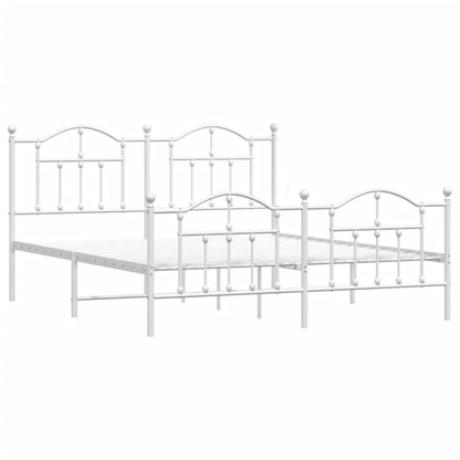 White Metal Bed Frame with Footboard, 180x200cm, Sturdy Design