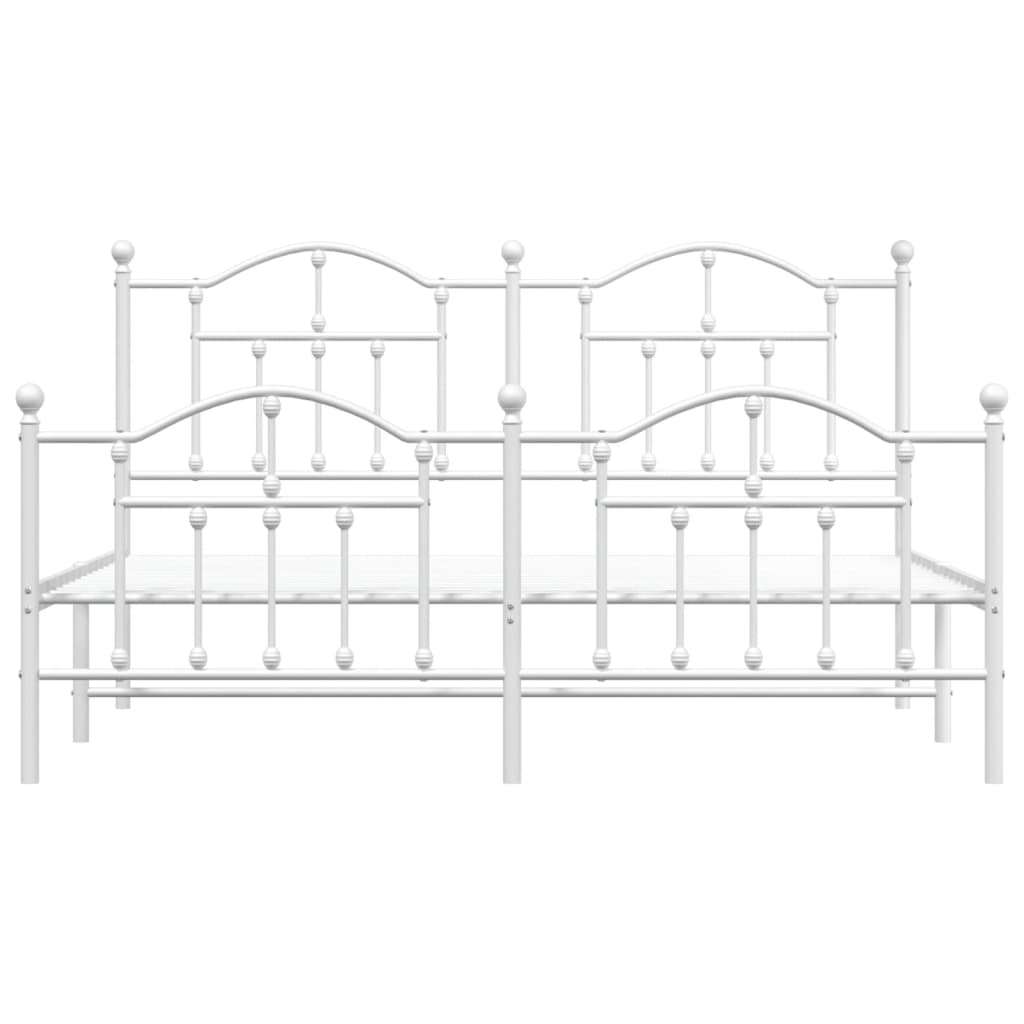 White Metal Bed Frame with Footboard, 180x200cm, Sturdy Design