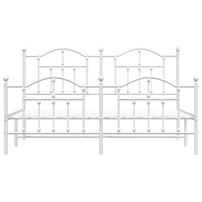 White Metal Bed Frame with Footboard, 180x200cm, Sturdy Design