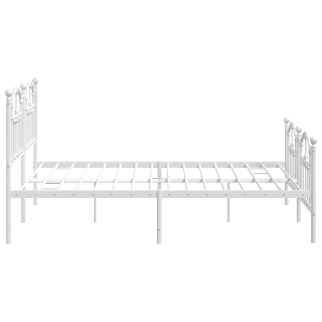 White Metal Bed Frame with Footboard, 180x200cm, Sturdy Design