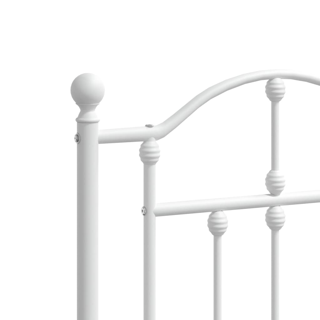 White Metal Bed Frame with Footboard, 180x200cm, Sturdy Design