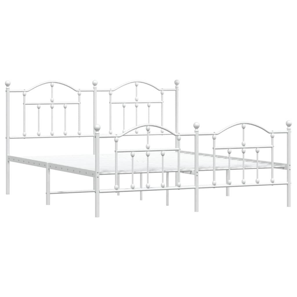 White Metal Bed Frame with Footboard 183x213cm - No Mattress Included