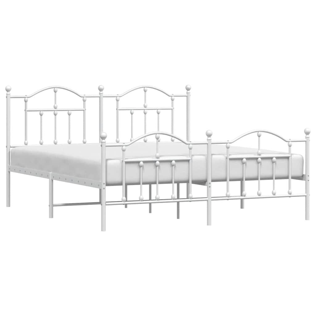 White Metal Bed Frame with Footboard 183x213cm - No Mattress Included