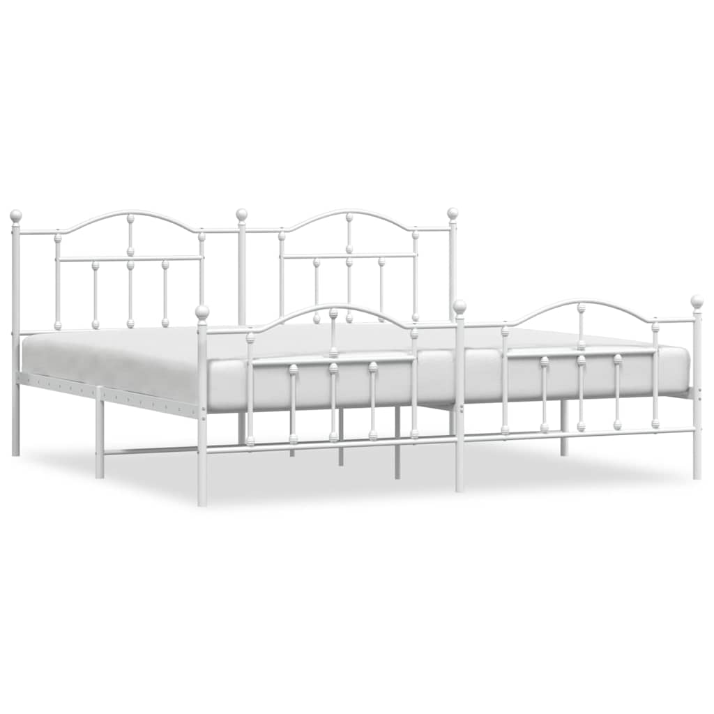 White Metal Bed Frame with Footboard 193x203cm - No Mattress Included