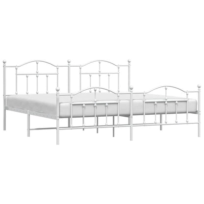 White Metal Bed Frame with Footboard 193x203cm - No Mattress Included