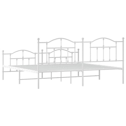 White Metal Bed Frame with Footboard 193x203cm - No Mattress Included