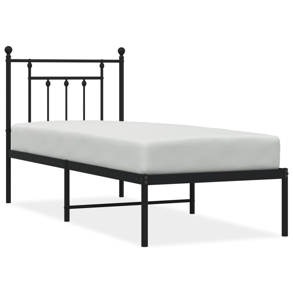 Sturdy Black Metal Bed Frame with Headboard, 75x190 cm