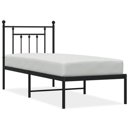 Sturdy Black Metal Bed Frame with Headboard, 75x190 cm