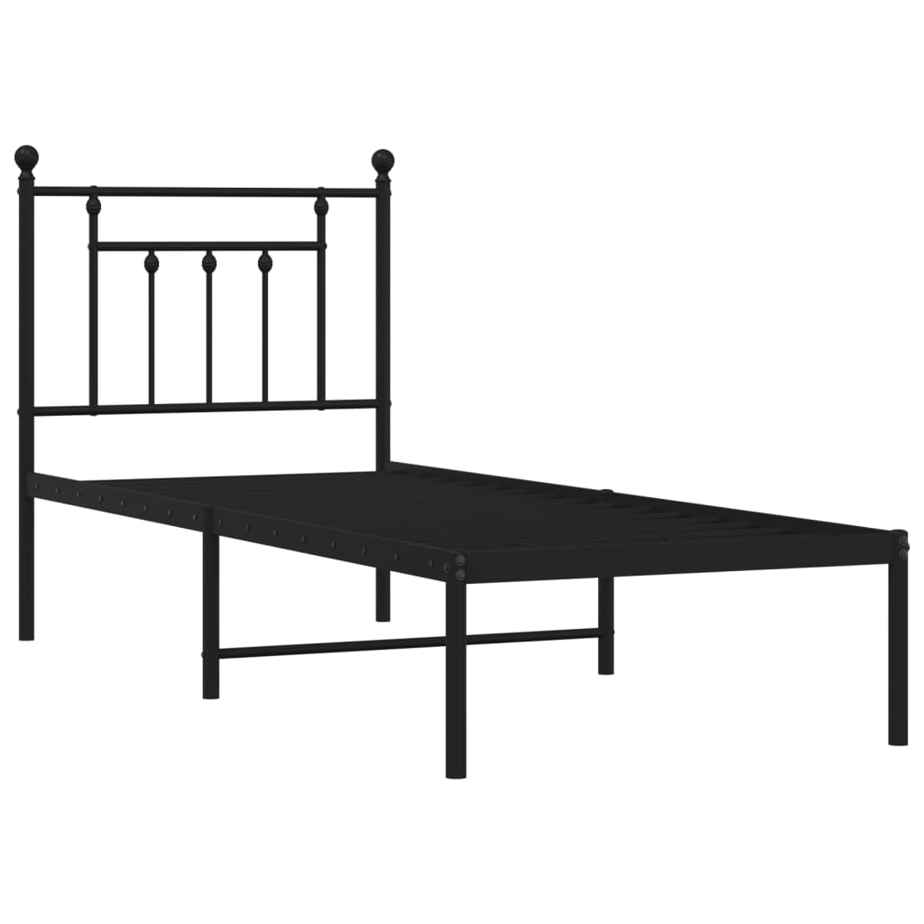 Sturdy Black Metal Bed Frame with Headboard, 75x190 cm