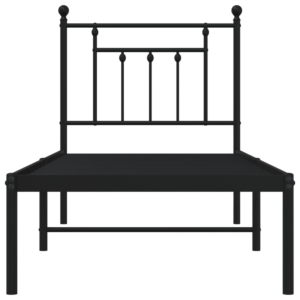 Sturdy Black Metal Bed Frame with Headboard, 75x190 cm