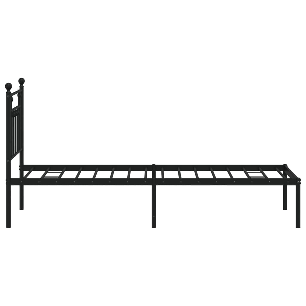 Sturdy Black Metal Bed Frame with Headboard, 75x190 cm