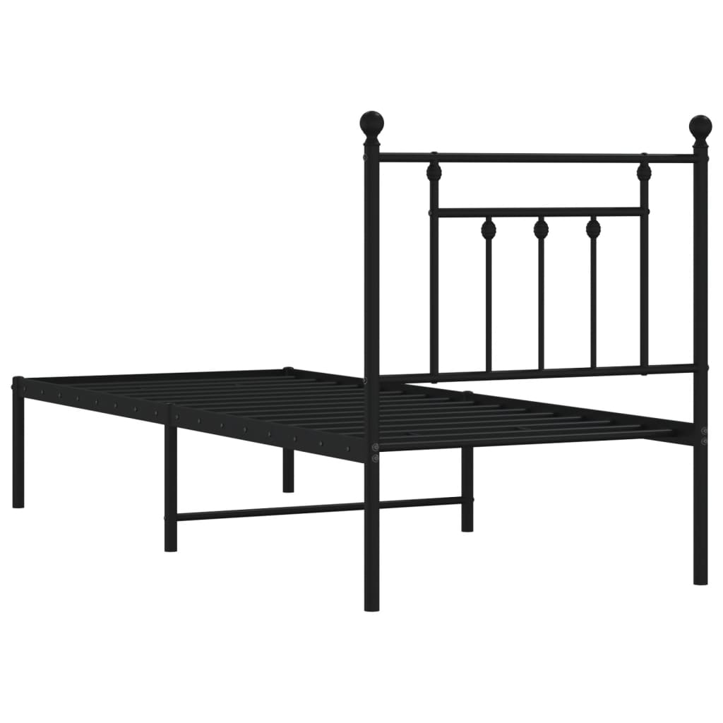 Sturdy Black Metal Bed Frame with Headboard, 75x190 cm