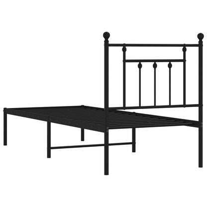 Sturdy Black Metal Bed Frame with Headboard, 75x190 cm