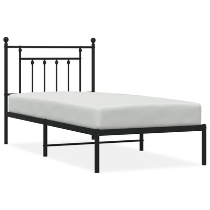 Black Metal Bed Frame with Headboard - 90x190cm, No Mattress
