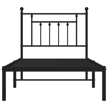 Black Metal Bed Frame with Headboard - 90x190cm, No Mattress