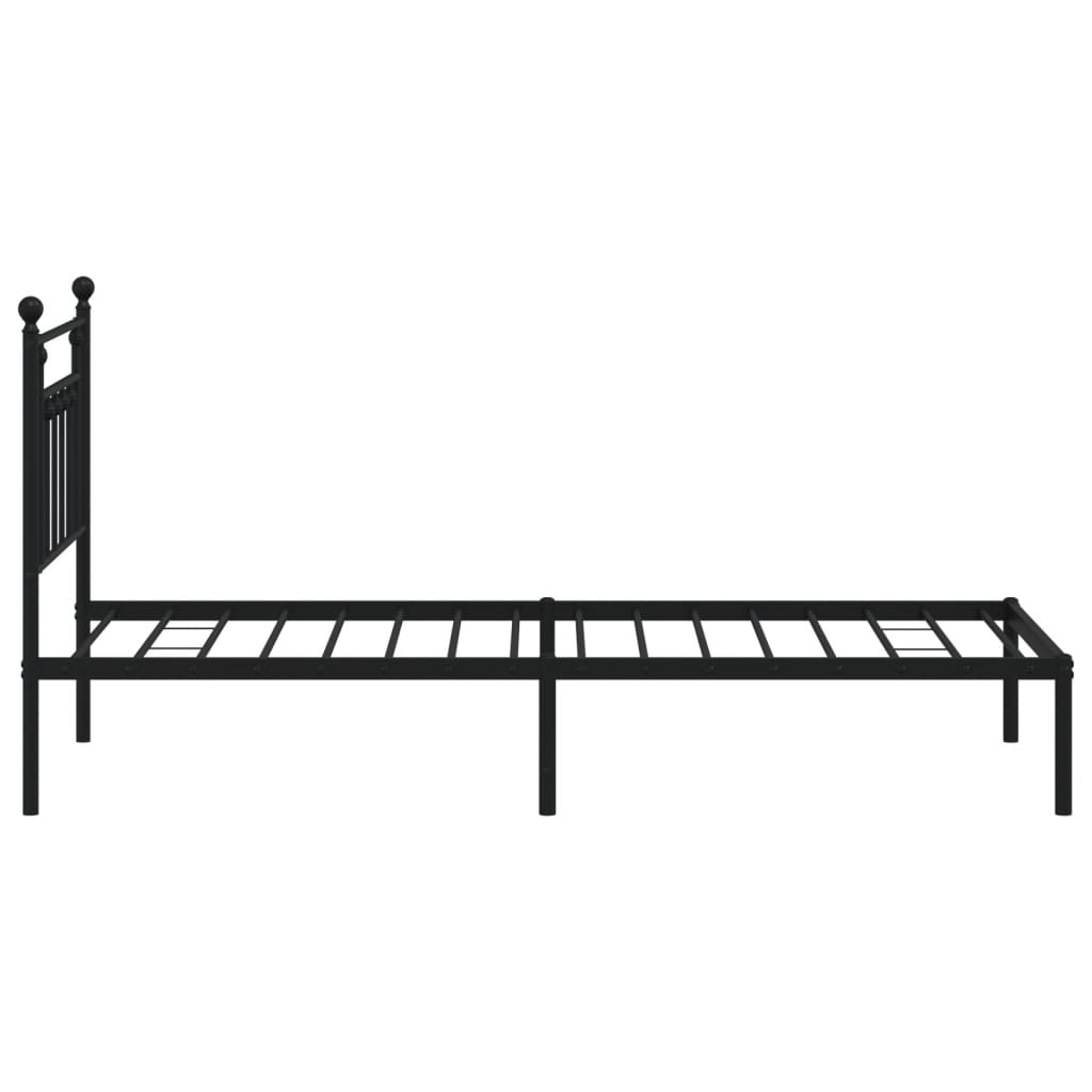Black Metal Bed Frame with Headboard - 90x190cm, No Mattress