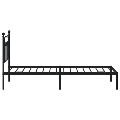 Black Metal Bed Frame with Headboard - 90x190cm, No Mattress