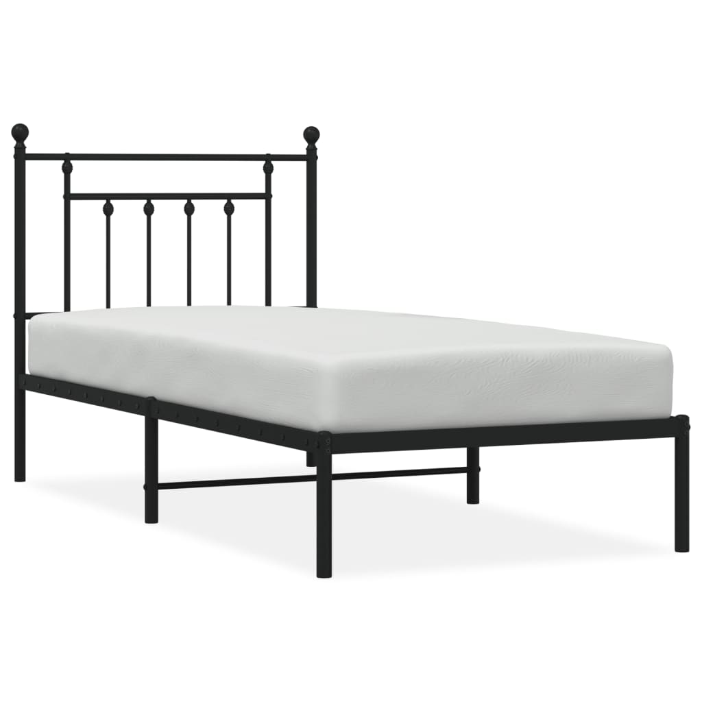 Black Metal Bed Frame with Headboard - 90x200cm (Mattress Not Included)