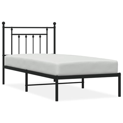 Black Metal Bed Frame with Headboard - 90x200cm (Mattress Not Included)