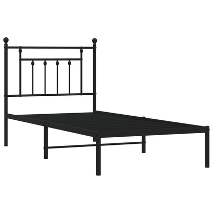 Black Metal Bed Frame with Headboard - 90x200cm (Mattress Not Included)
