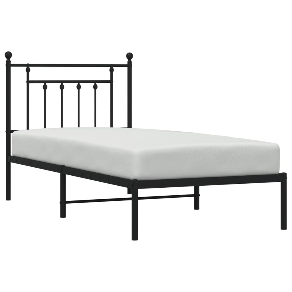 Black Metal Bed Frame with Headboard - 90x200cm (Mattress Not Included)