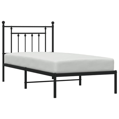 Black Metal Bed Frame with Headboard - 90x200cm (Mattress Not Included)