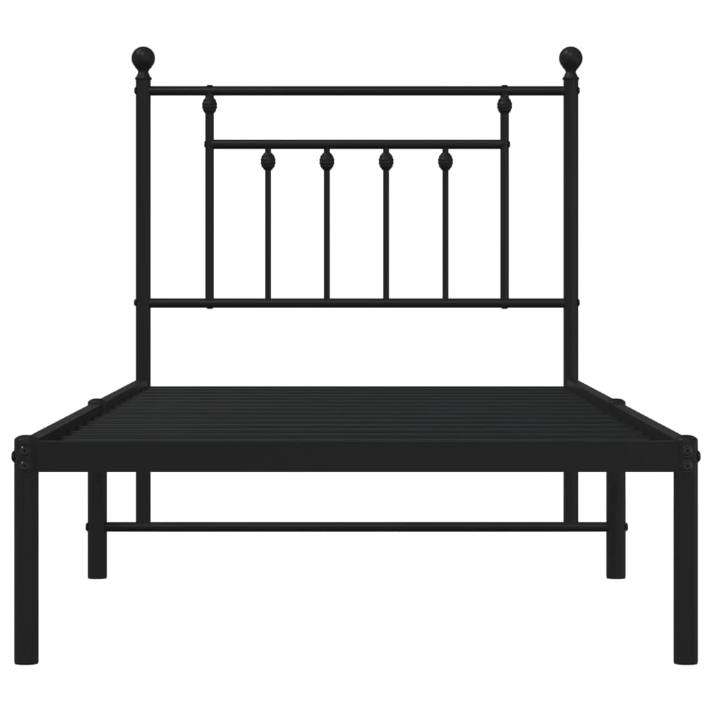 Black Metal Bed Frame with Headboard - 90x200cm (Mattress Not Included)