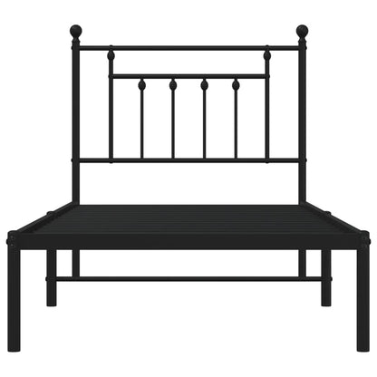 Black Metal Bed Frame with Headboard - 90x200cm (Mattress Not Included)