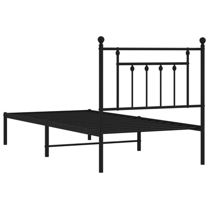 Black Metal Bed Frame with Headboard - 90x200cm (Mattress Not Included)