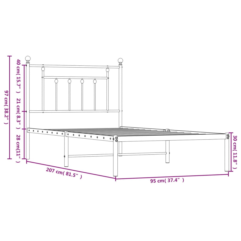 Black Metal Bed Frame with Headboard - 90x200cm (Mattress Not Included)