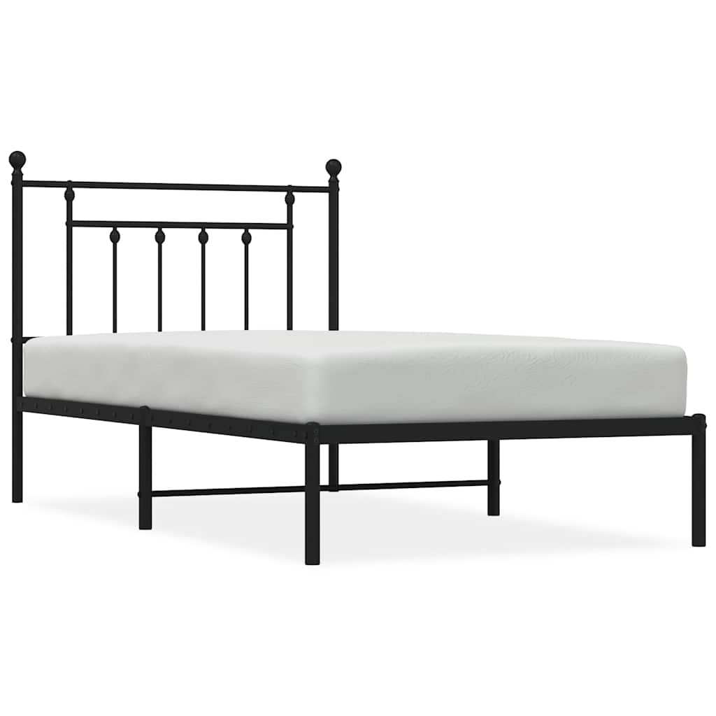 Black Metal Bed Frame with Headboard, 100x190cm - No Mattress