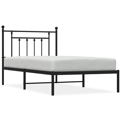 Black Metal Bed Frame with Headboard, 100x190cm - No Mattress