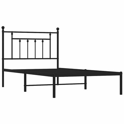 Black Metal Bed Frame with Headboard, 100x190cm - No Mattress