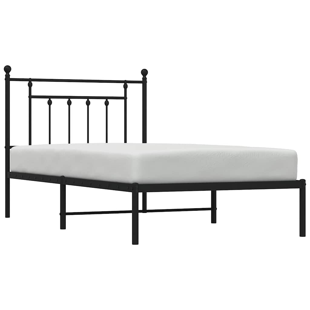 Black Metal Bed Frame with Headboard, 100x190cm - No Mattress