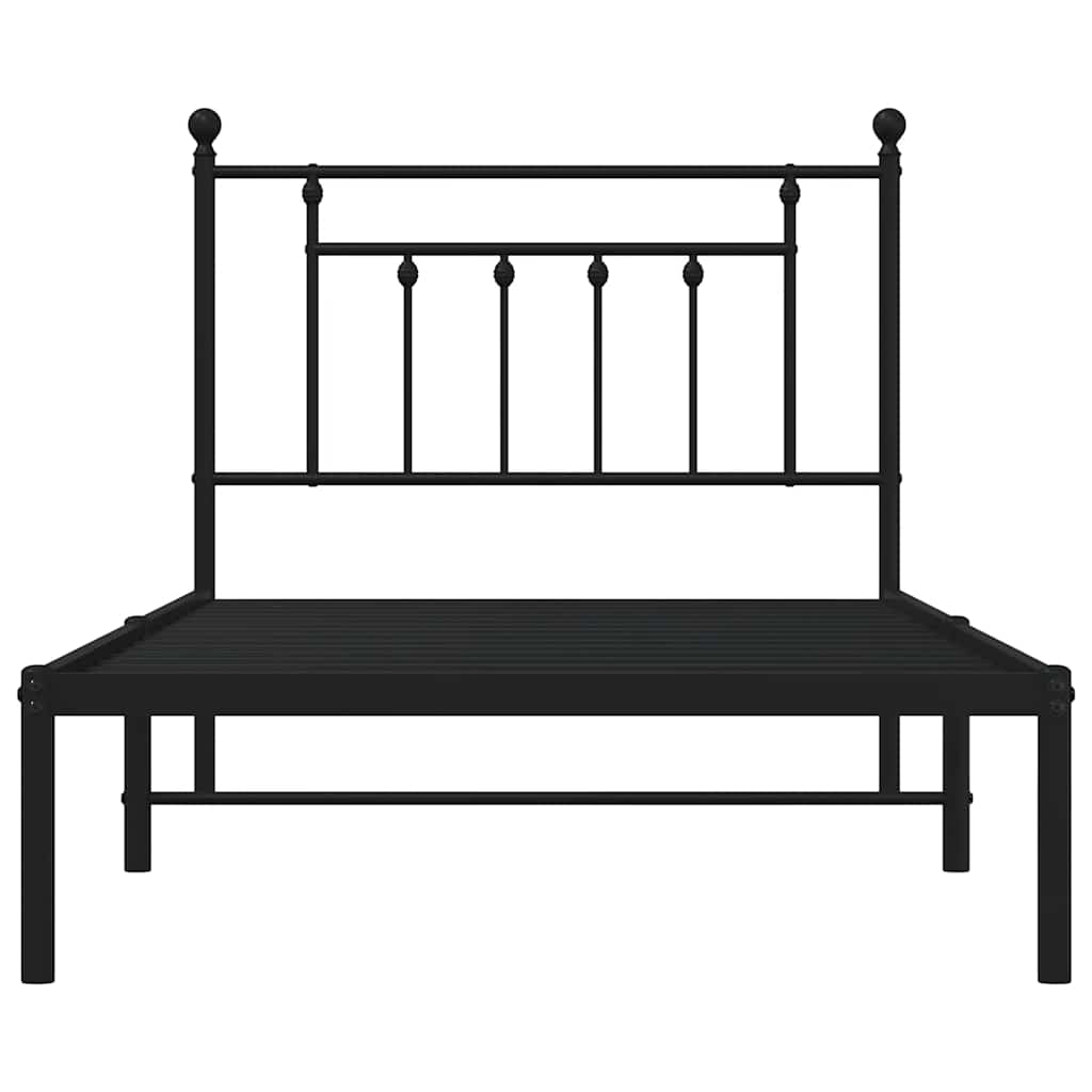 Black Metal Bed Frame with Headboard, 100x190cm - No Mattress