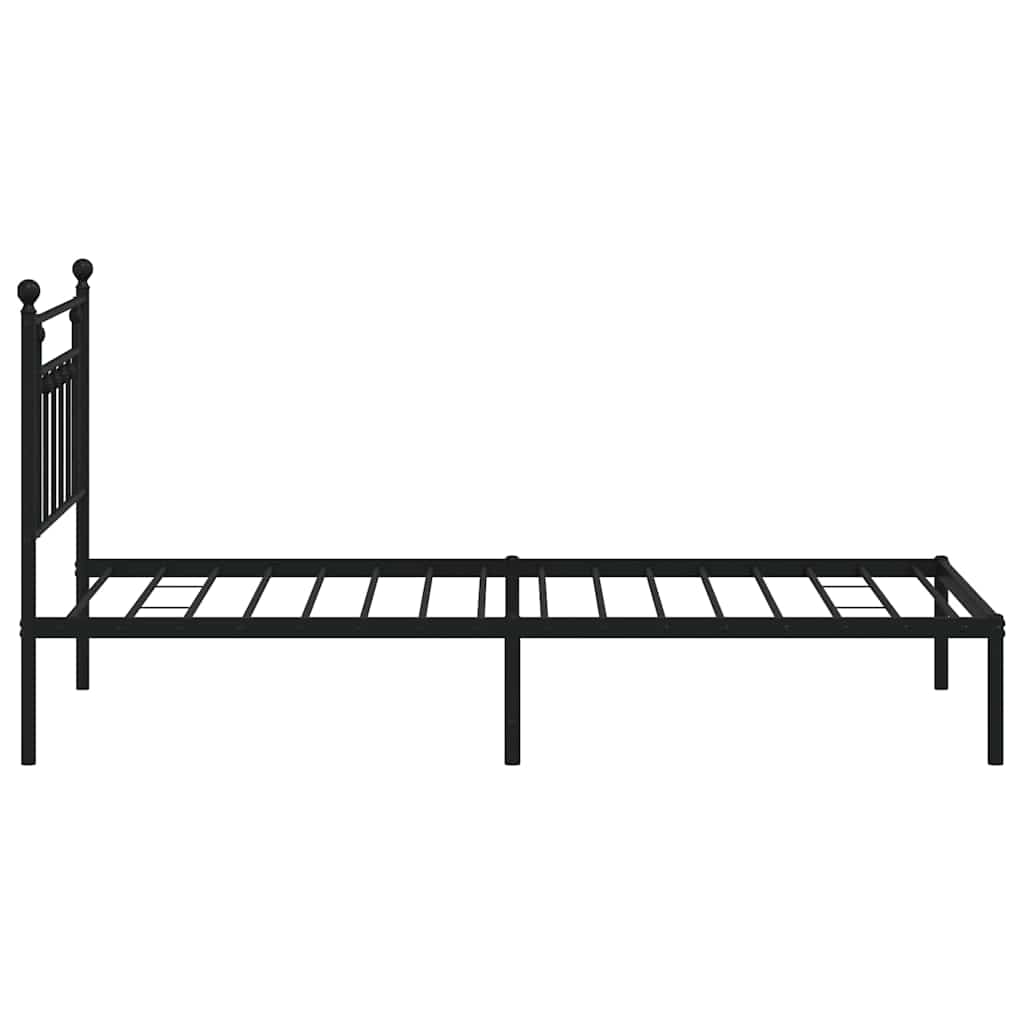 Black Metal Bed Frame with Headboard, 100x190cm - No Mattress