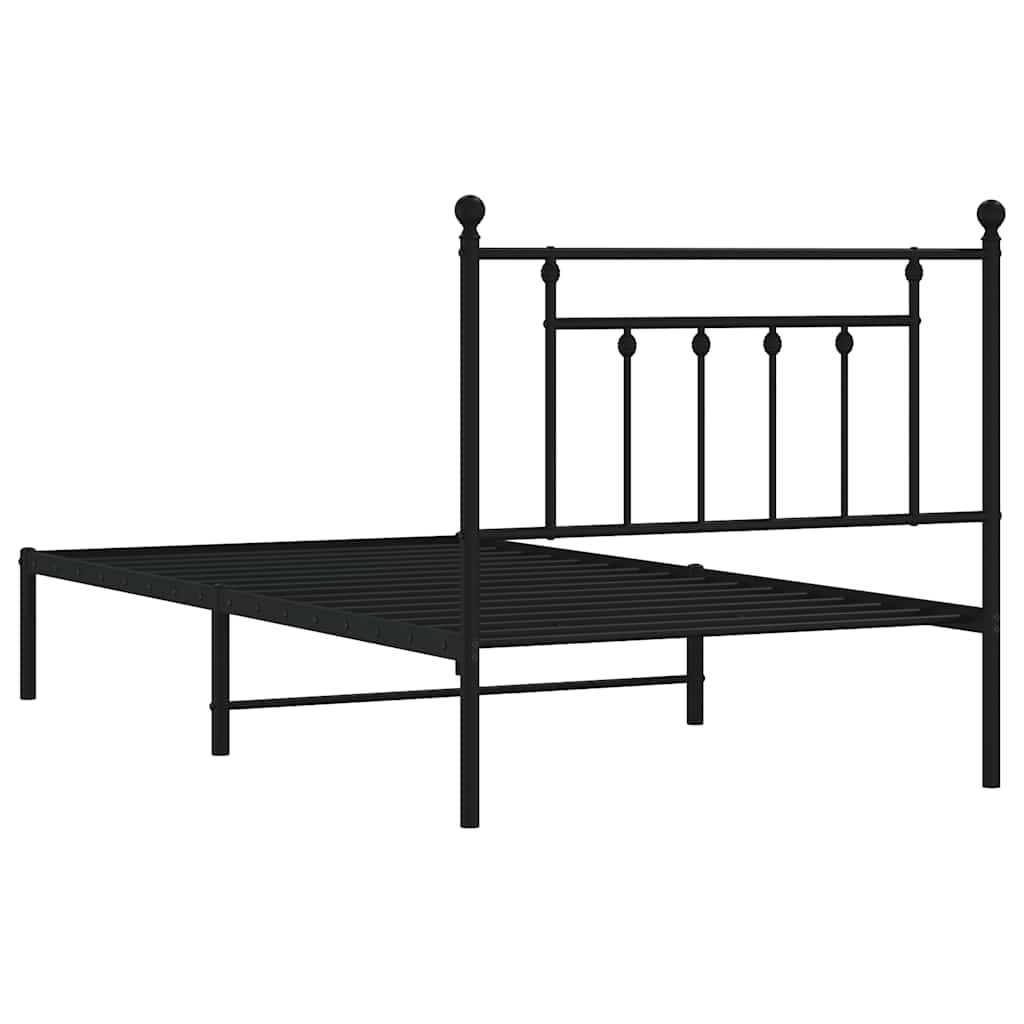 Black Metal Bed Frame with Headboard, 100x190cm - No Mattress