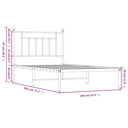 Black Metal Bed Frame with Headboard, 100x190cm - No Mattress