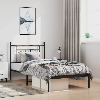 Black Metal Bed Frame with Headboard, 100x190cm - No Mattress