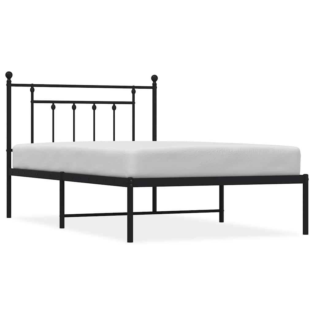 Sleek Black Metal Bed Frame with Headboard 100x200cm