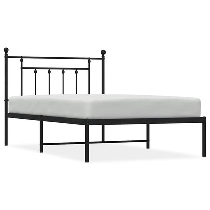 Sleek Black Metal Bed Frame with Headboard 100x200cm